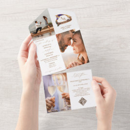 ゴンドラモノグラムクレスト3写真QRコード結婚ズ オールインワン招待状