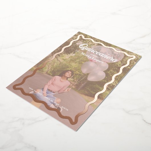 ゴヴィデイジークインセアニラ日付を保存 箔招待状 (回転した状態)