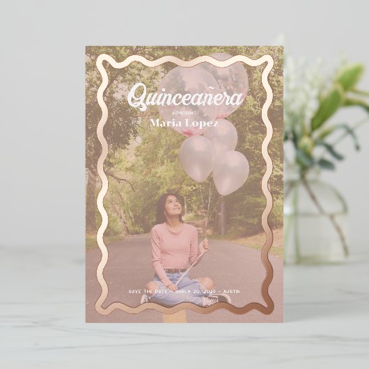 ゴヴィデイジークインセアニラ日付を保存 箔招待状 (立ち正面)