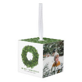 ゴーアッシュボクウッドリース写真クリスマス キューブオーナメント (裏面アングル)