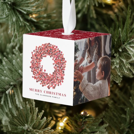 ゴーアッシュレッドウィンターベリーリース写真クリスマス キューブオーナメント (ツリー)