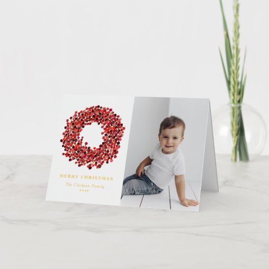 ゴーアッシュレッドウィンターベリーリース写真クリスマス 箔シーズンカード (正面)