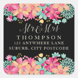 ゴーアッシュ絵を描フローラ住所ステッカー スクエアシール