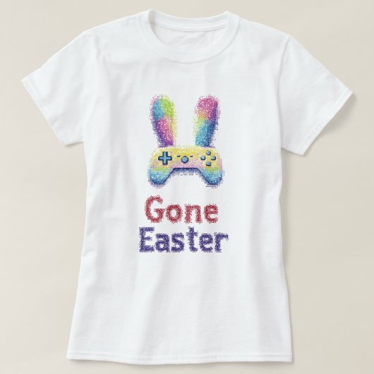 ゴーイースターゲーミングティー;ピクセルアートバニーゲーマー Tシャツ (デザイン正面)