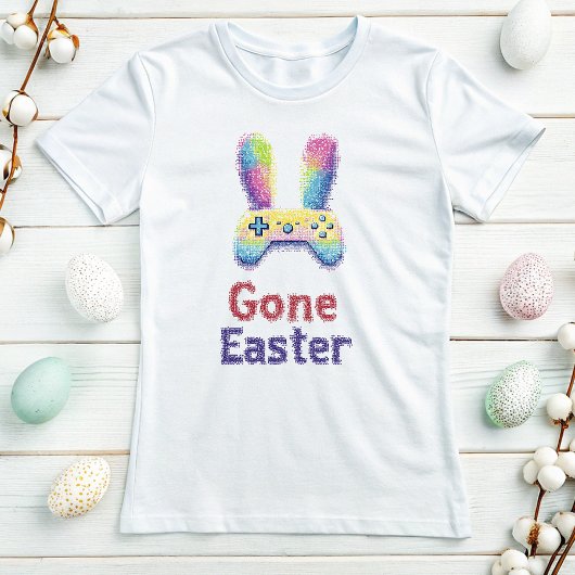 ゴーイースターゲーミングティー;ピクセルアートバニーゲーマー Tシャツ