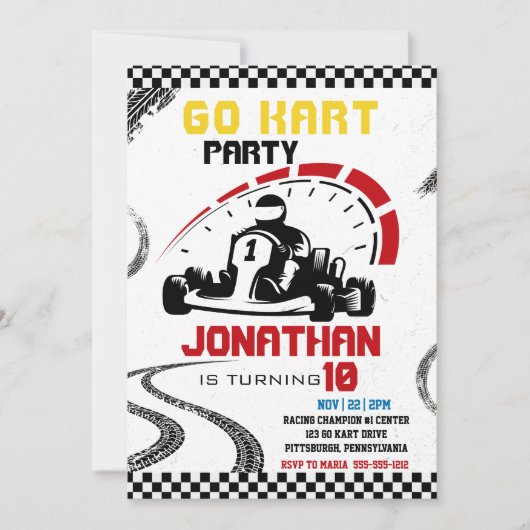 ゴーカルティンをテーマにした誕生日パーティー 招待状 (正面)