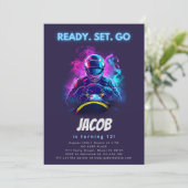 ゴーカーティンゴーカートのレーシングカーボーイバースデーパーティー 招待状 (スタンド正面)