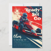 ゴーカーティンゴーカートのレーシングカーボーイバースデーパーティー 招待状 (正面)