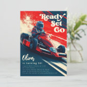 ゴーカーティンゴーカートのレーシングカーボーイバースデーパーティー 招待状 (スタンド正面)