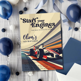 ゴーカーティンゴーカートのレーシングカーボーイバースデーパーティー 招待状