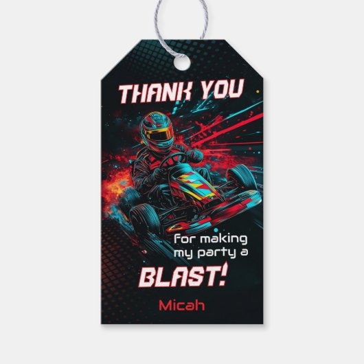 ゴーカートありがとうラベル，レーシングパーティーの好意 ギフトタグ (正面)