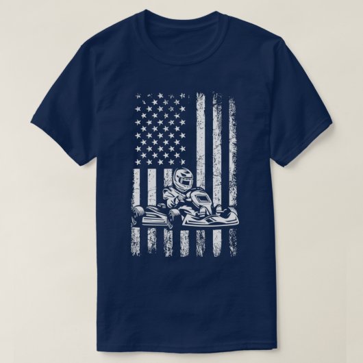 ゴーカートのアメリカ国旗のゴーカートクラシックレーシングTシャツ Tシャツ (デザイン正面)