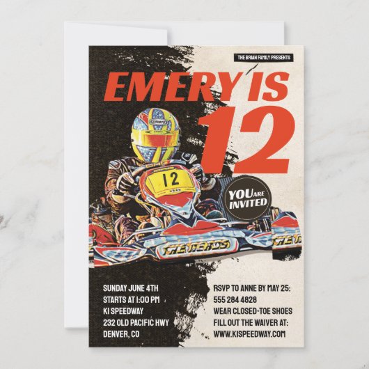 ゴーカートの誕生日パーティー招待状 招待状 (正面)