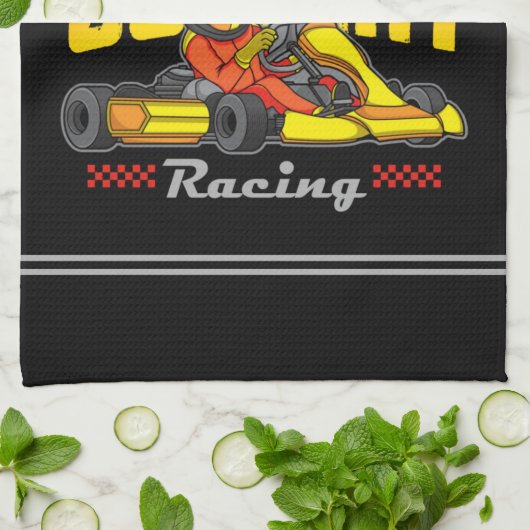 ゴーカートパーソナライズされたレーシングモータースポーツカルティン キッチンタオル (折り畳み)