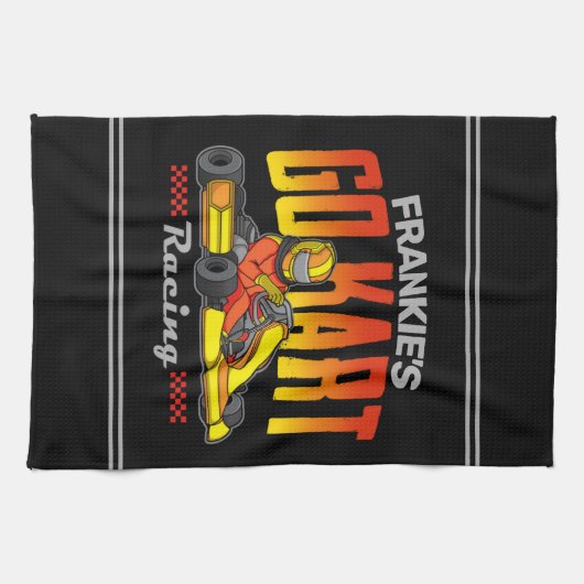 ゴーカートパーソナライズされたレーシングモータースポーツカルティン キッチンタオル (横)