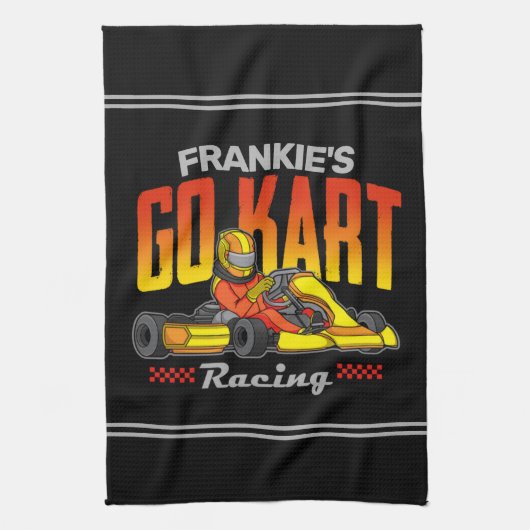 ゴーカートパーソナライズされたレーシングモータースポーツカルティン キッチンタオル (縦)