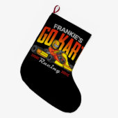 ゴーカートパーソナライズされたレーシングモータースポーツカルティン  ラージクリスマスストッキング (正面 (吊り時))