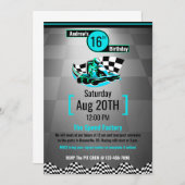 ゴーカートパーティー招待状 - 青いスピードレーサー 招待状 (正面/裏面)