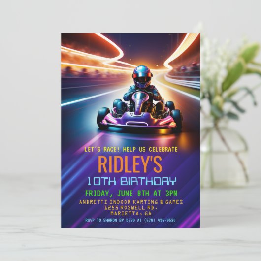 ゴーカートレーシング誕生日 招待状 (スタンド正面)
