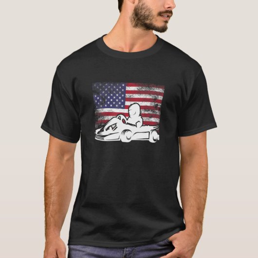 ゴーカート動揺してヴィンテージアメリカ国旗America Go Kar Tシャツ (正面)