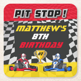 ゴーカート チェッカーフラグ 誕生日 スクエアペーパーコースター