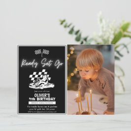 ゴーカート、レーシングカーの少年の誕生日 招待状