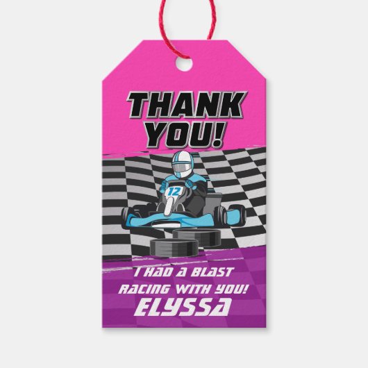 ゴーカート・レーシング・カー女子バースデーパーティー ギフトタグ (正面)
