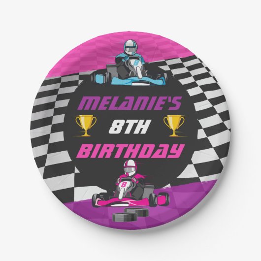 ゴーカート・レーシング・カー女子バースデーパーティー ペーパープレート (正面)