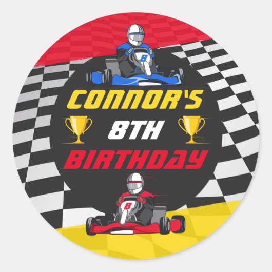 ゴーカート・レーシング・カー誕生日パーティー ラウンドシール (正面)