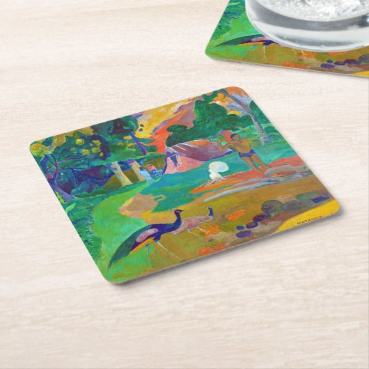 ゴーギャンの孔雀の風景 スクエアペーパーコースター (アングル)