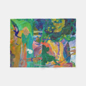 ゴーギャンの孔雀の風景 フリースブランケット (正面(横))