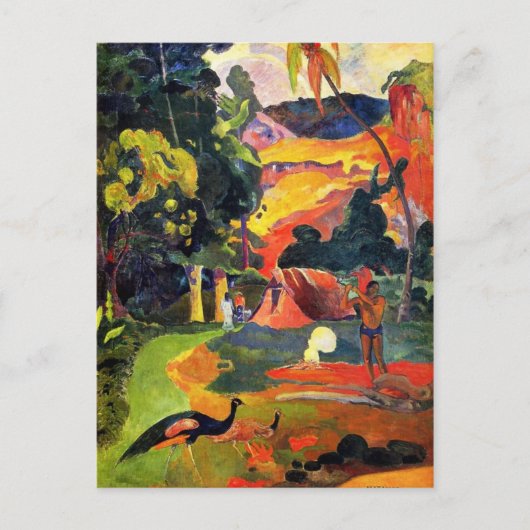 ゴーギャンの風景と孔雀はがき ポストカード (正面)