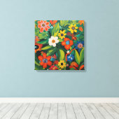 ゴーギンインスパイアホワイトグリーンフローラ キャンバスプリント (インサイチュ (ウッドフロア))