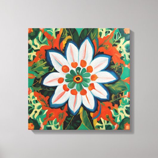 ゴーギンインスパイアホワイトグリーンフローラ キャンバスプリント (正面)