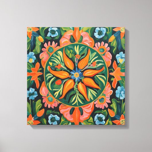 ゴーグインインスパイアオレンジグリーンフローラ キャンバスプリント (正面)