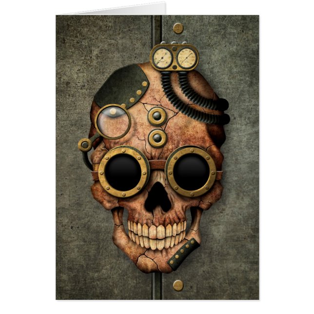 ゴーグルが付いているSteampunkのスカル-鋼鉄効果 (正面)