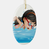 ゴーグルとの女の子の水泳 セラミックオーナメント (右)