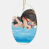 ゴーグルとの女の子の水泳 セラミックオーナメント (左)