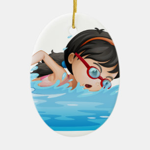ゴーグルとの女の子の水泳 セラミックオーナメント