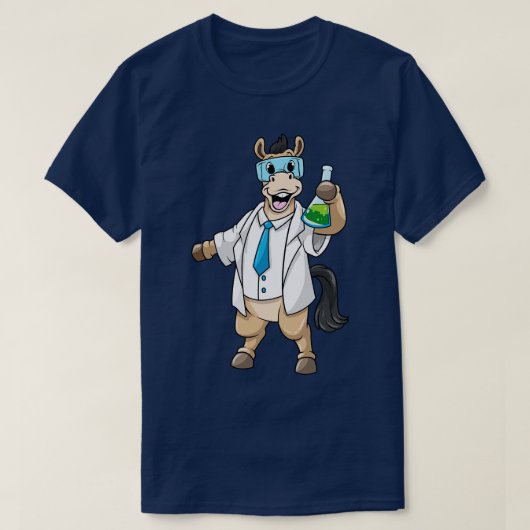 ゴーグルと試験管を持つ化学者としての馬 Tシャツ (デザイン正面)