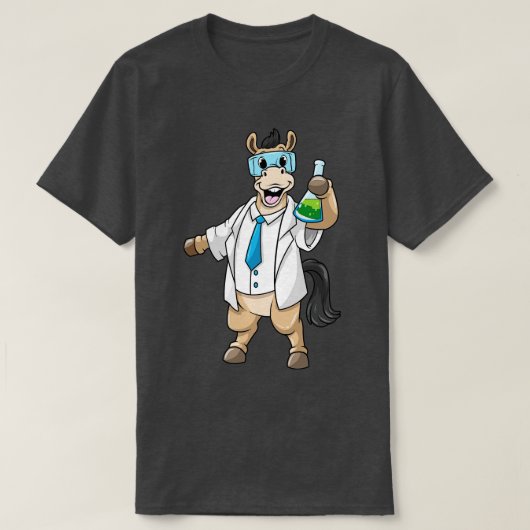 ゴーグルと試験管を持つ化学者としての馬 Tシャツ (デザイン正面)