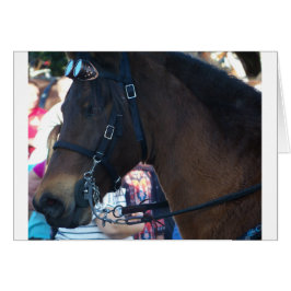 ゴーグルをかけたダークブラウンの馬