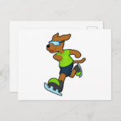 ゴーグルをつけてアイススケートを楽しむ犬 ポストカード (正面/裏面)