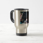 ゴーグルを付けたダークブラウンのアラビア馬 トラベルマグ (正面左)