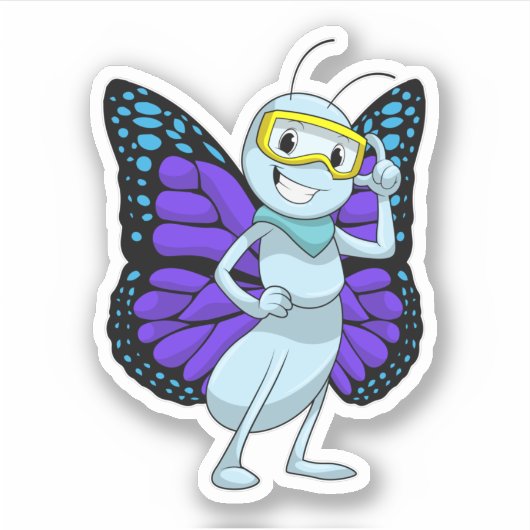 ゴーグル付き蝶 シール (正面)