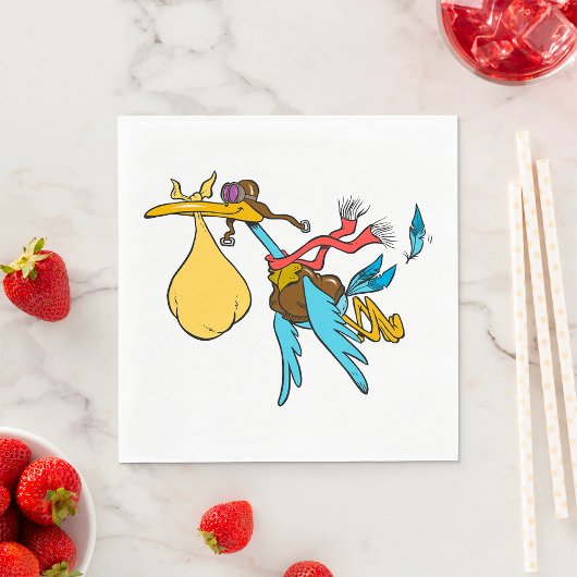 ゴーグル飛んでいるとベビーバンドル付きのコウノトリ漫画 スタンダードランチョンナプキン