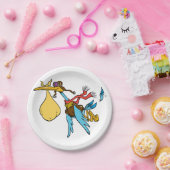 ゴーグル飛んでいるとベビーバンドル付きのコウノトリ漫画 ペーパープレート (パーティー)