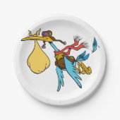 ゴーグル飛んでいるとベビーバンドル付きのコウノトリ漫画 ペーパープレート (正面)