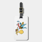 ゴーグル飛んでいるとベビーバンドル付きのコウノトリ漫画 ラゲッジタグ (正面縦)