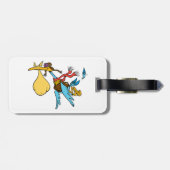 ゴーグル飛んでいるとベビーバンドル付きのコウノトリ漫画 ラゲッジタグ (裏面横)